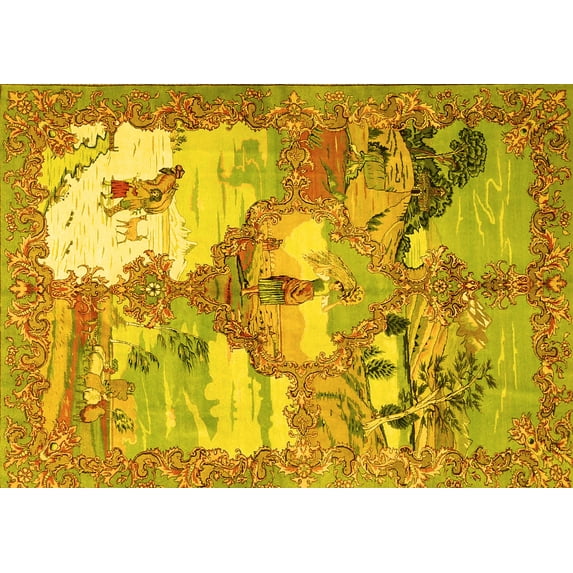 Ahgly Company Indoor Rectangle Animal Yellow Traditional Area Rugs, 8' x 10'