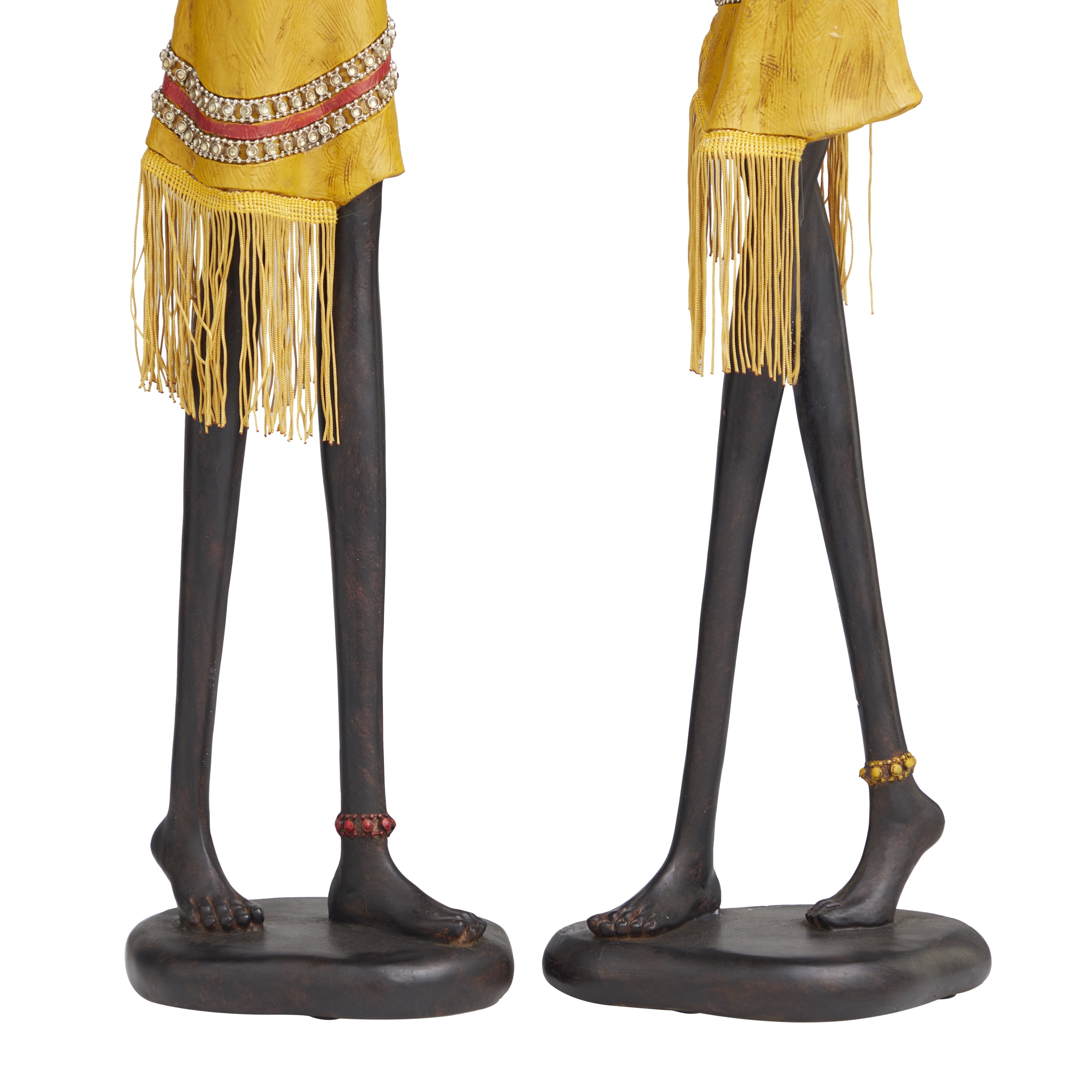 32", 33"H Yellow Polystone Handmade African Woman People Sculpture with Water Jugs and Jeweled Details, by DecMode (2 Count)