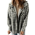 thumbnail image 2 of Juebong Womens Plaid Shacket Jacket Sherpa Lined Flannel Jackets Oversized Button Up Fuzzy Shirt Fleece Hooded Warm Coat Gray,S, 2 of 5