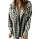 thumbnail image 1 of Chaqueta de cuero con capucha y manga larga para mujer, informal, con cuello grande y cordones en la cintura, con parches, ajustada, de manga larga, 1 of 4
