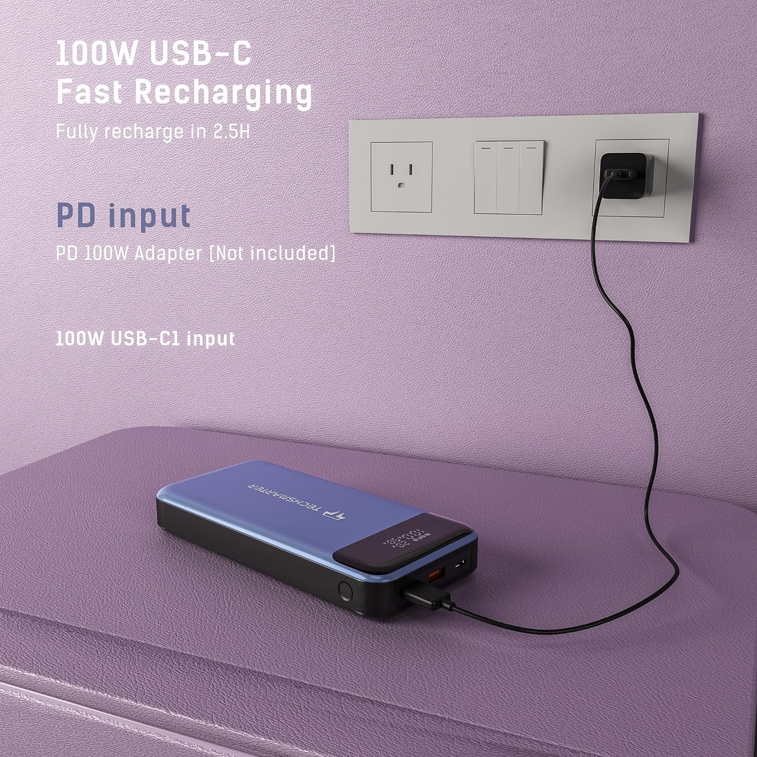 TECHSMARTER 30000mah 130W PD Laptop Portable Charger with 45W Super Fast Charging, Dual USB-C Power Bank Compatible with iPhone, Galaxy, iPad, MacBook, Dell, Chromebook, HP, Steam Deck