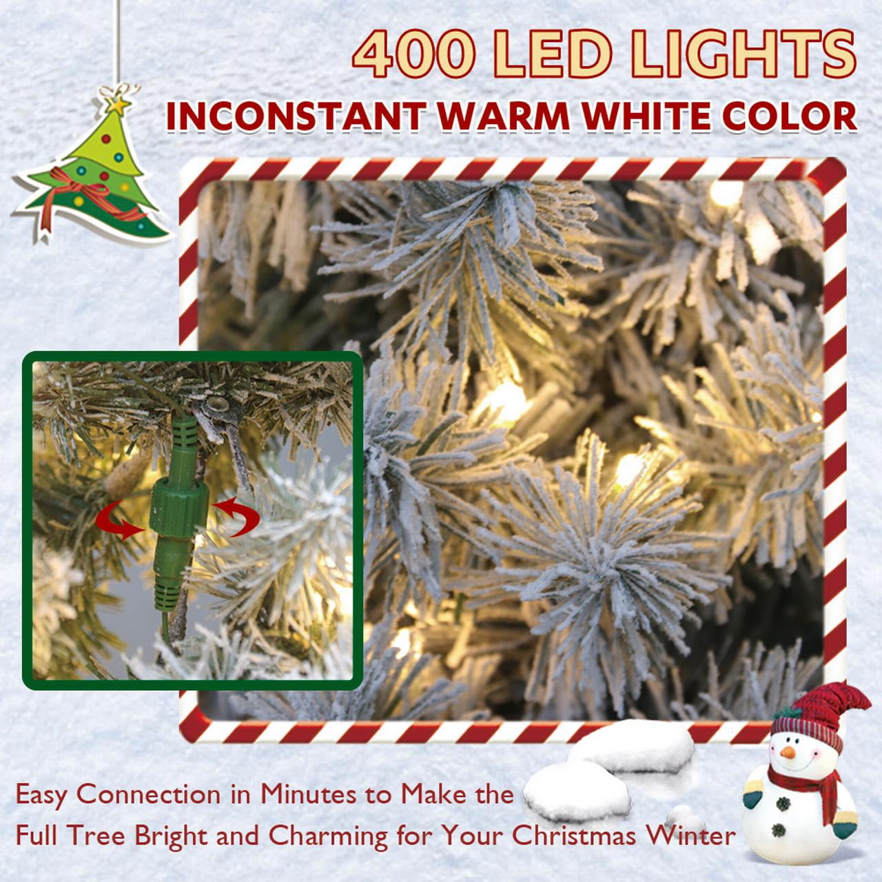 Abbe 7FT Snow Flocked Artificial Slim Pencil Christmas Tree with LED Warm White Lights and Metal Stand