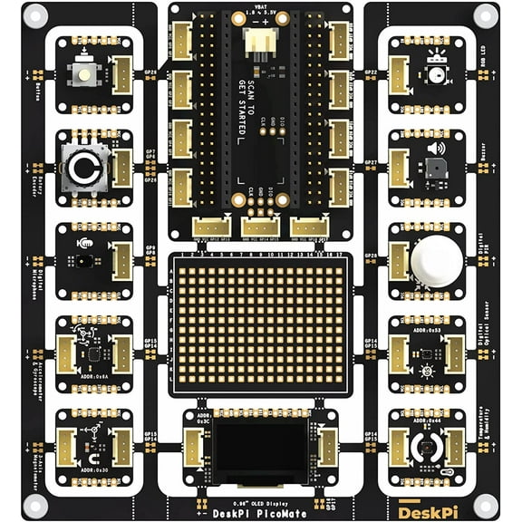 52Pi DeskPi PicoMate for Raspberry Pi Pico/Pico W, Learning Electronics and Programming Platform Based on Raspberry Pi Pico/Pico W, with 12 Detachable Modules