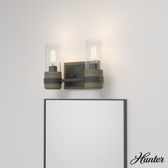 Hunter - River Mill 2-light Rustic Iron, Small Vanity Light, Dimmable, Rustic Style, Rectangle Shaped, for Bedrooms, Dining, Living Rooms - 19464
