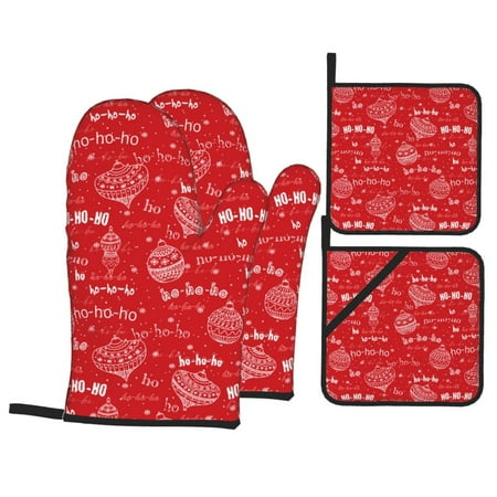 

Oven Mitts and Pot Holders Sets 4 pcs Hohoho1 Non-Slip Oven Gloves Potholders Soft Quilted Lining Heat Resistant Gloves Hot Pads for Kitchen Cooking Baking