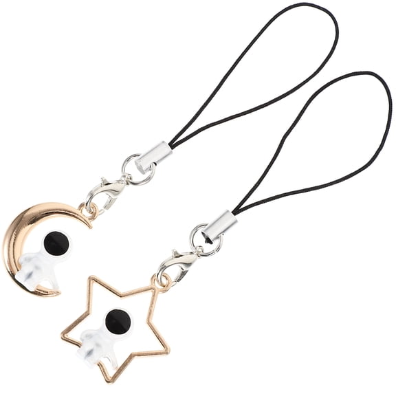 OFFIGAM 2-Pack Cute Astronaut Moon and Star Keychain Mobile Phone Charm Decoration Accessories