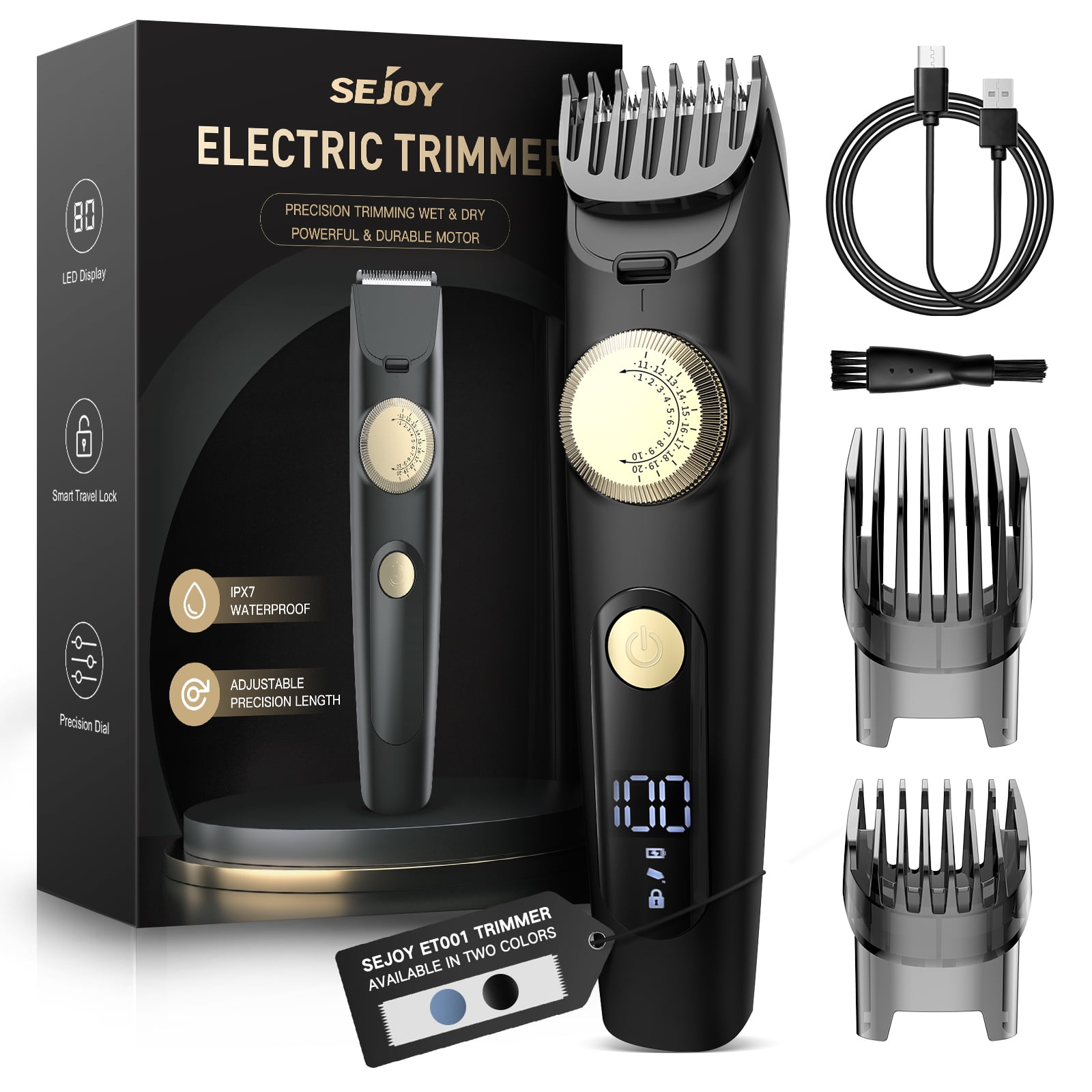 Sejoy Adjustable Beard Trimmer for Men, Cordless Hair Mustache Trimmer