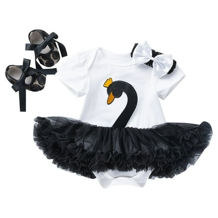 

MANHUJI 24 Month Girl Clothes Baby Girl Summer Dress Swan Pattern Short Sleeve Shaggy Skirt Crawling Suit Shoes Hair Accessories Three Piece Set Newborn Baby Outfits Boy (White 66)
