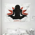 thumbnail image 1 of Yoga Tapestry, Grunge Display Woman in Lotus Pose with The Flower Backdrop Rejuvenation Namaste, Wall Hanging for Bedroom Living Room Dorm Decor, 80W X 60L Inches, Black Red White, by Ambesonne, 1 of 2