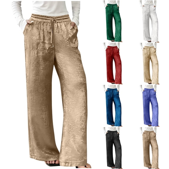 Elastic Waist Casual Pants Women, Solid Color Woven Fabric Trousers Slacks, All Season Straight Leg Work Office Pants, Business Casual Gifts for Women | CSEONE,Black XL