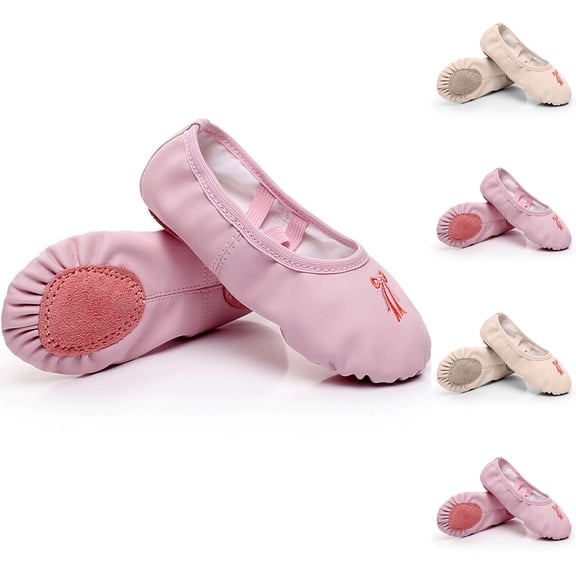 HAOTAGS Girls Dance Shoes, Elastic Soft-Soled Bow Cat-Paw Grip Sole Pink