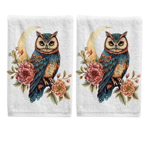 Ryvnso Owl Bohemia Hand Towels Set for Bathroom Cotton Face Towel Decorative 15.5x29.5 inch