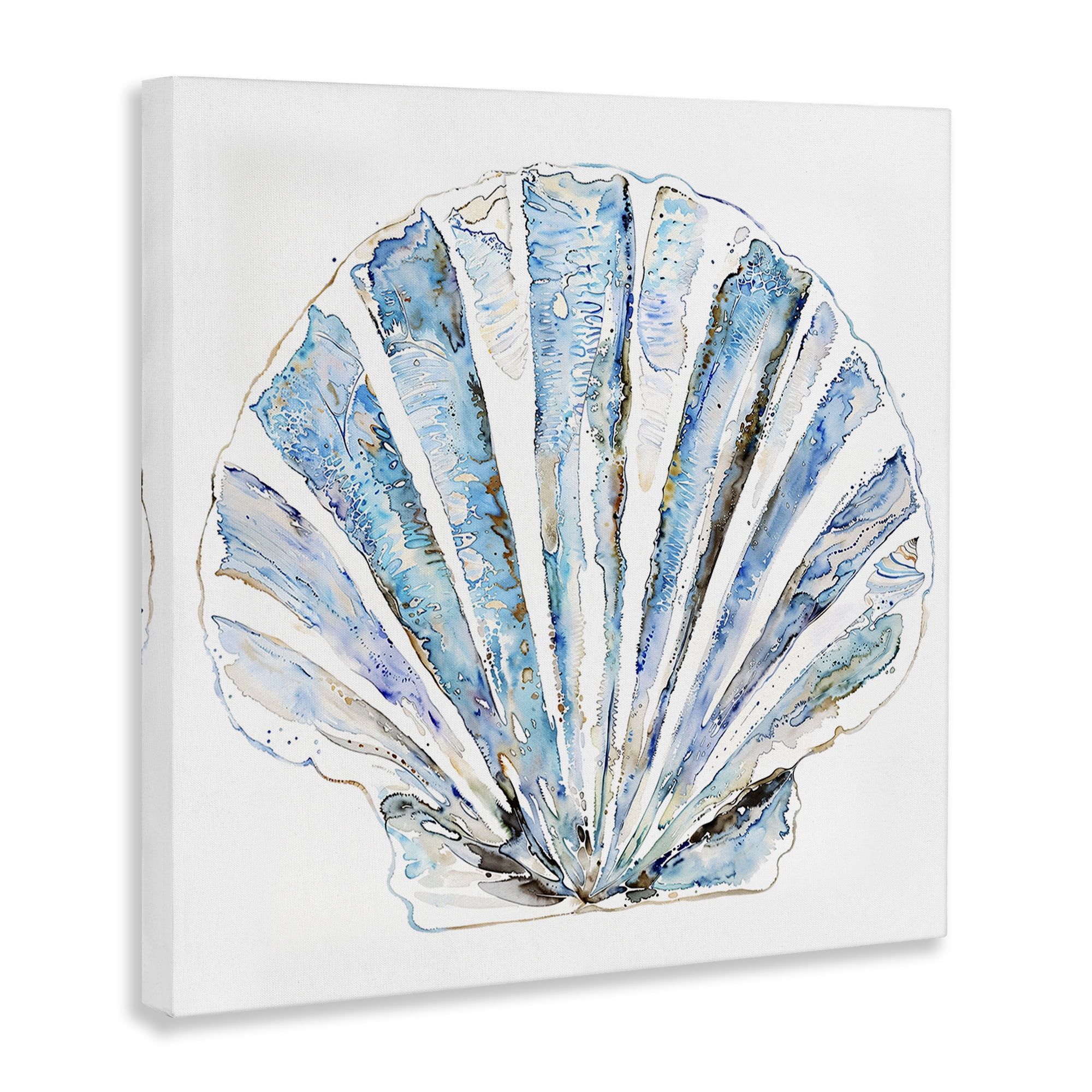 Stupell Industries Blue Clam Shell Coastal Painting Gallery Wrapped Canvas Art Print Wall Art, 30 x 30