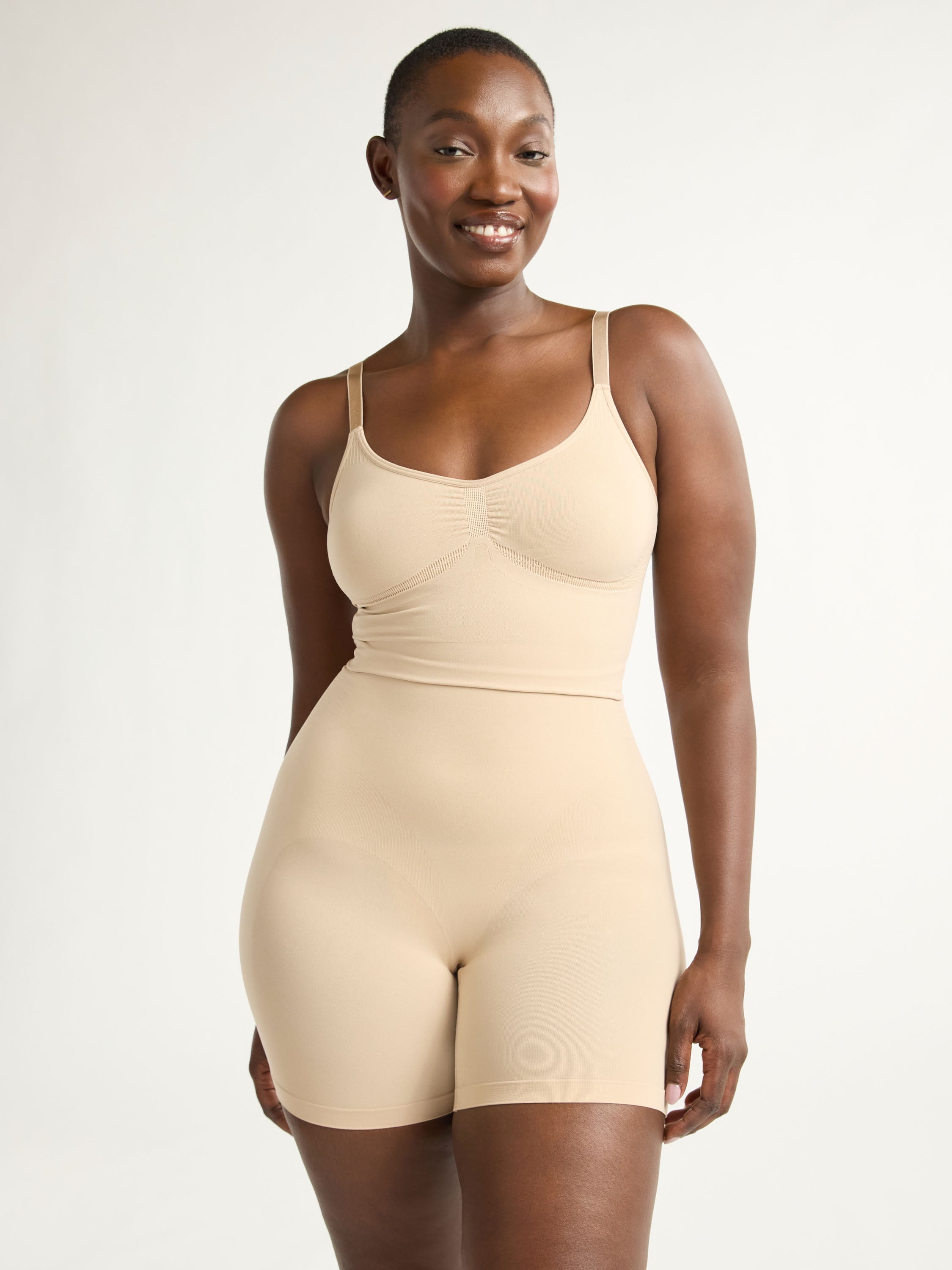 Joyspun Women's Seamless Mid-Thigh Bodysuit, Sizes S-XXXL