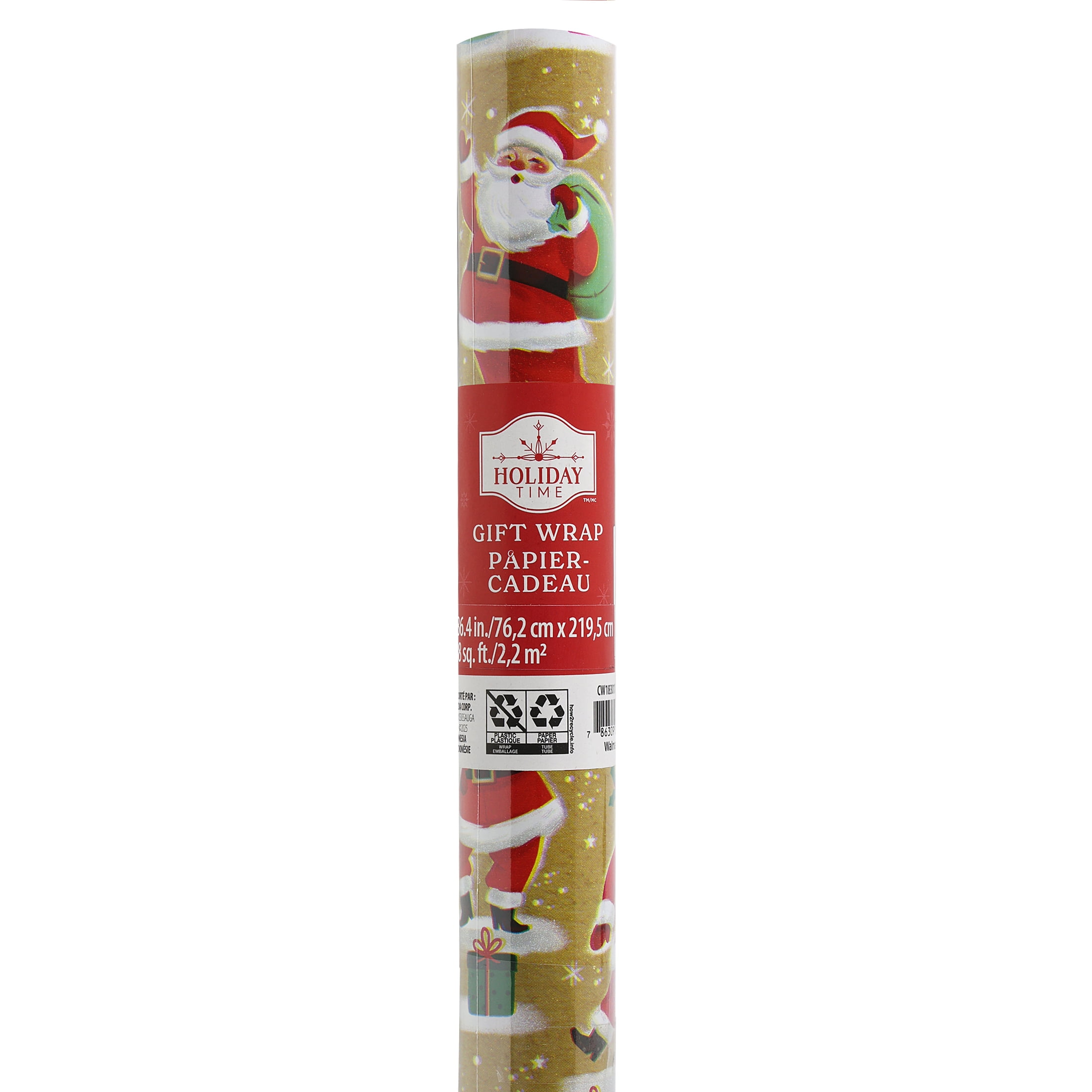 Holiday Time Single Roll Wrap Assortment, Brown Santa Print