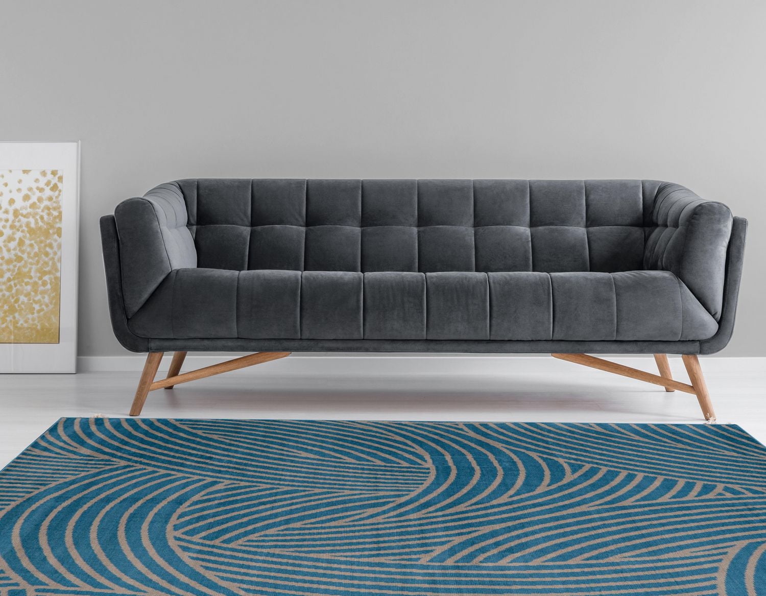 Tapis Capri Binya bleu & gris clair de 4 pi 3 po x 7 pi 3 po