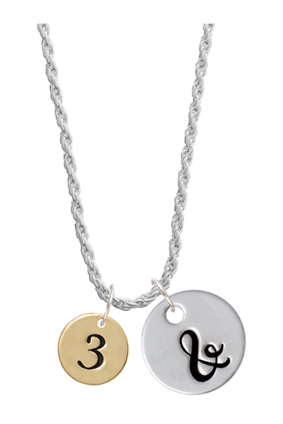 Goldtone Disc 1/2'' Number - 3 - Silvertone Script Initial Disc - & - Charm Necklace, 20"+3"