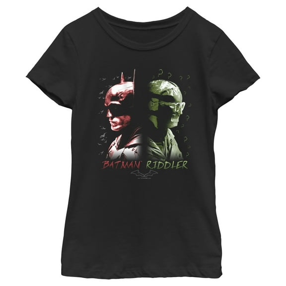Girl's The Batman Riddler Back to Back Graphic Tee Black Large