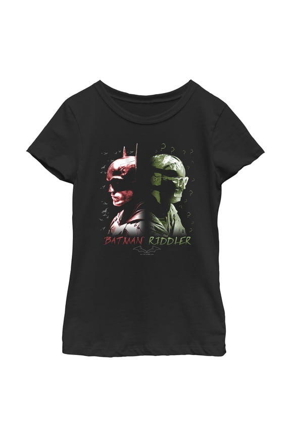 Girl's The Batman Riddler Back to Back Graphic Tee Black Large