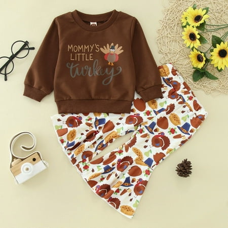 

dmqupv Young Girl Clothes Kids Baby Girls Thanksgiving Day Outfits Turkey Ruffles Sweatshirt Tops Flare Pants Baby Girl Girts Childrenscostume Girls 6-12 Months