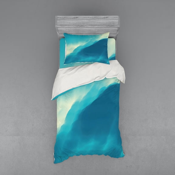 Ambesonne Modern Bedding Set 3 Pcs, Art Cloud Wave, Twin XL, Blue and White