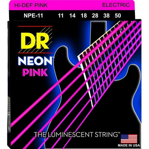DR Handmade Strings NPE-11-U 11-50 Guage Hi-Def Neon Electric Guitar Strings - Pink
