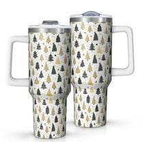 Gold Christmas Tree Pattern Tumbler with Handle and Lid,40oz Double Wall Vacuum Insulated Tumbler,Cups Gift for Women and Men