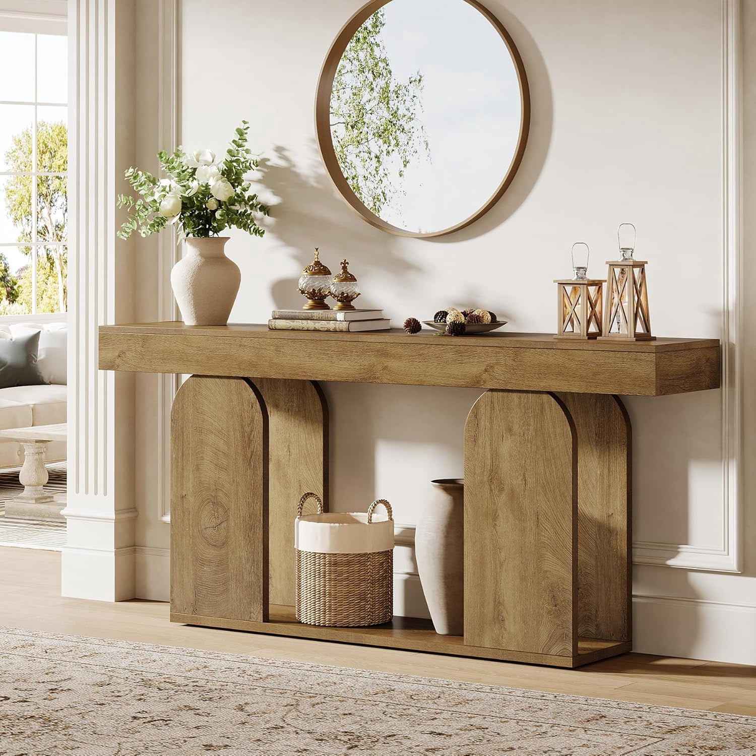 Tribesigns 70.9-Inch Extra Long Farmhouse Console Table, 2-Tier Wooden Entryway Console with Storage Shelf for Hallway, Living Room, Entrance