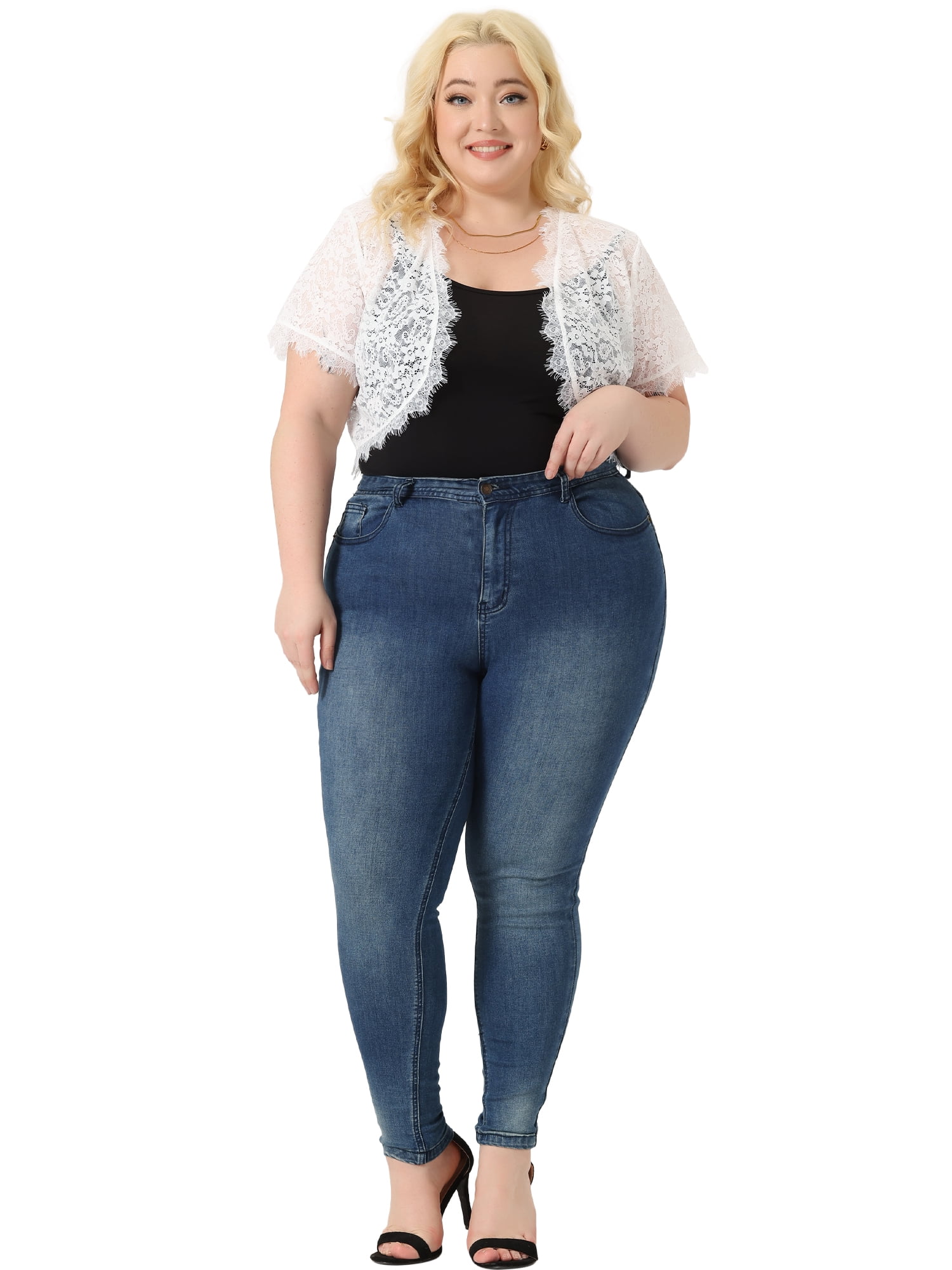 DARING DIVA Plus Size Sheer Shrug Floral Lace Shrugs Tops 2X Lightwhite