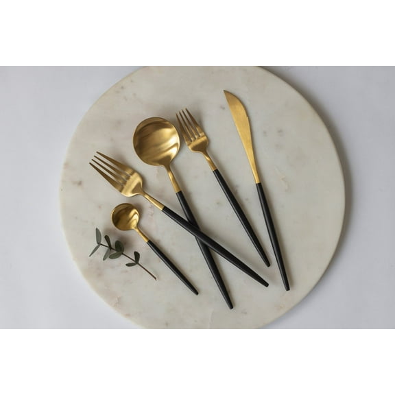 GENOA 5-Piece Matte Gold & Black Flatware Set (service for 4) | Modern Stainless Steel