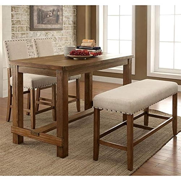 Furniture of America Sinuata Wood Padded Counter Height Bench in Natural Tone