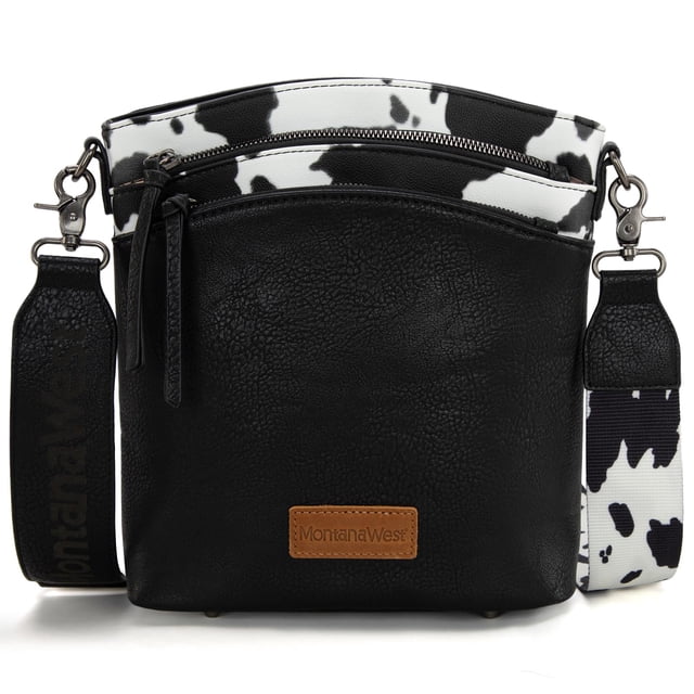 Bolsa cruzada Montana West con estampado de vaca en cuero vegano MWC-1851BK