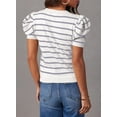 thumbnail image 5 of Women's Short Puff Sleeve Knit Tops 2024 Trendy Crewneck Striped T Shirts Casual Summer Blouses, 5 of 5