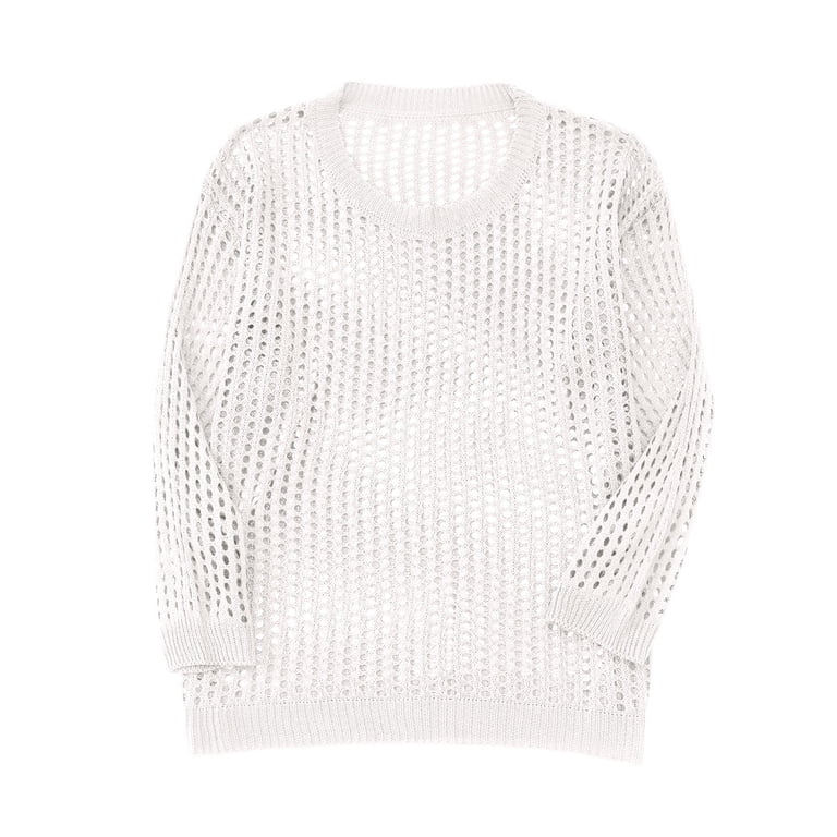 XIAOCHA Men's Sheer Mesh Knit Sweaters Long Sleeve Crew Neck Open