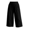 thumbnail image 4 of Women's Loose Cropped Pants Baeitkot Women's Solid Color Loose Casual Elastic Waist Pleated Cropped Pants with Pockets Black L, 4 of 7