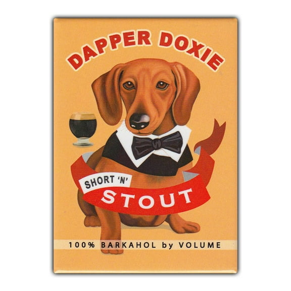 Retro Pets Refrigerator Magnet - Dapper Doxie Stout (Beer), Dachshund - Vintage Advertising Art - 2.5" x 3.5"