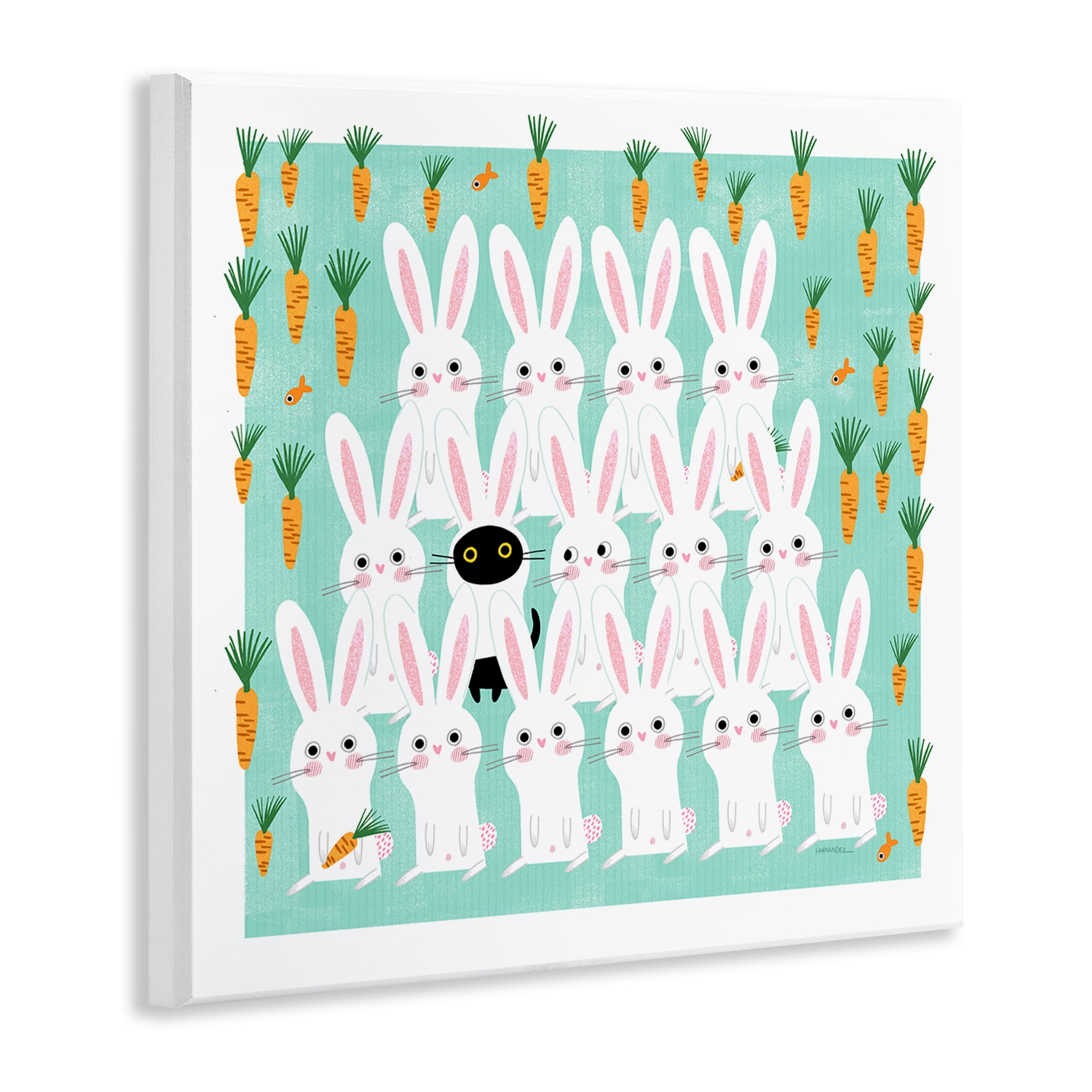 Stupell Industries Cat Mixed with Bunnies Animals Painting Unframed Art Print Wall Art, 12 x 12