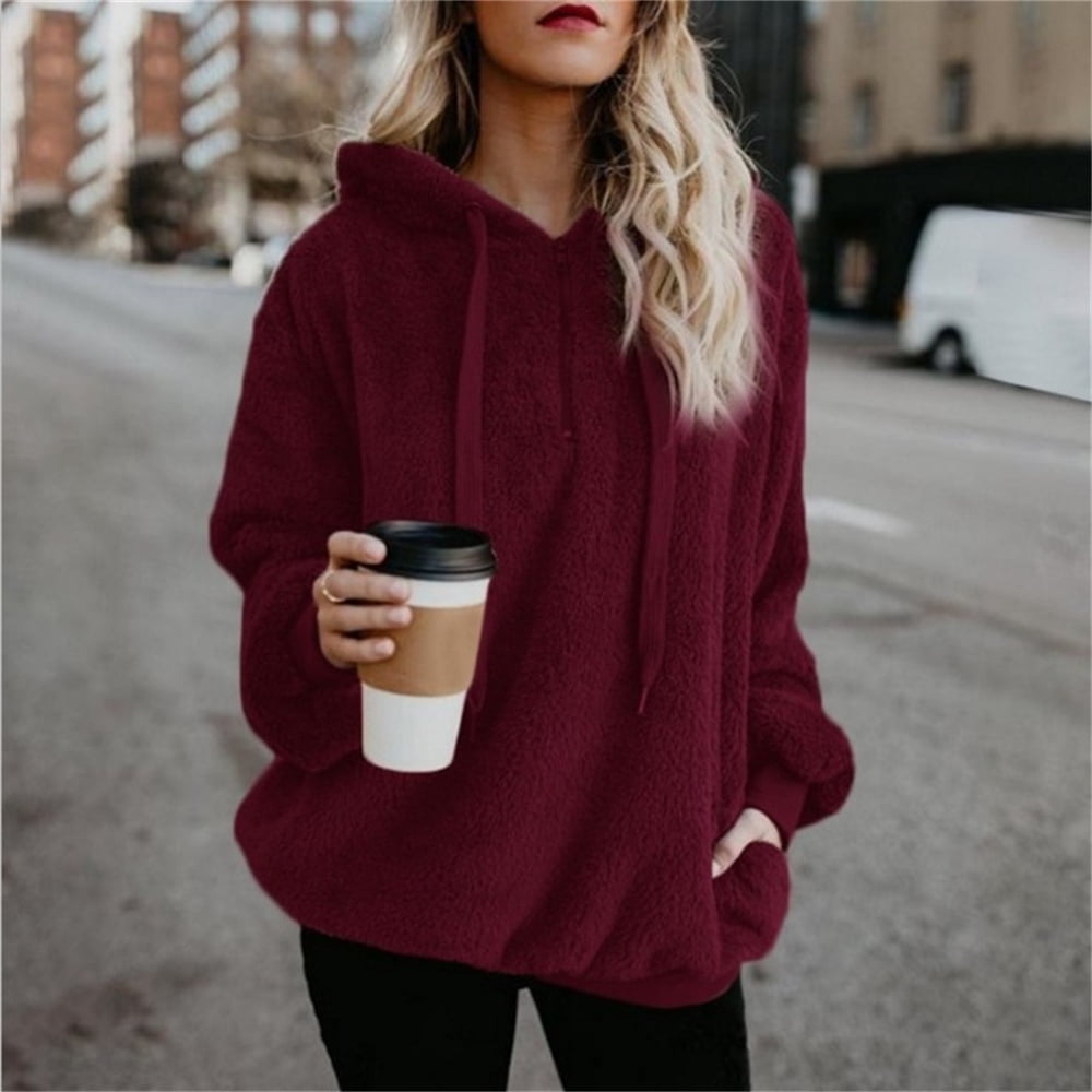 women's fuzzy zip up hoodie