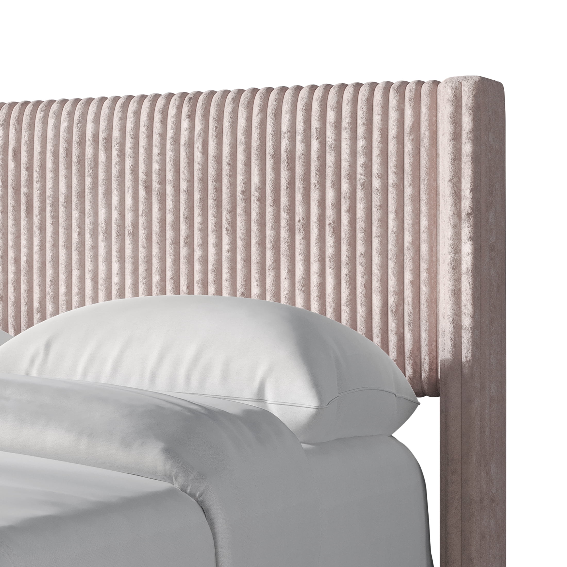 Castle Place Modern Wingback Corduroy Velvet Upholstered Twin Platform Bed, Light Pink