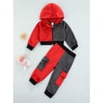 thumbnail image 2 of Qiylii Girls Color Block Clothes Set Long Sleeve Hooded Sweatshirt+Trousers, 2 of 8