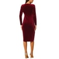 thumbnail image 3 of INSPIRE CHIC Women's Fall Winter Elegant Velvet Long Sleeve Wrap V Neck Ruched Bodycon Cocktail Party Midi Dress, 3 of 6