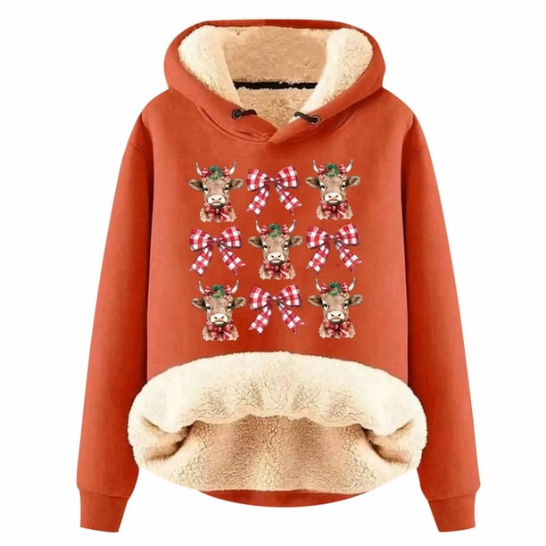 WILLBEST Sudadera de Mujer con Estampado Navideño de Vaca, Estilo Vaquero, Estilo Femenino y Grueso XXXXX-Grande