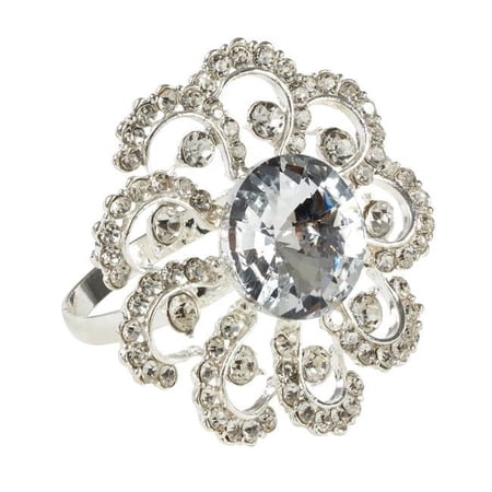 Saro Lifestyle Jeweled Floral Napkin Rings (Set of 4) silver