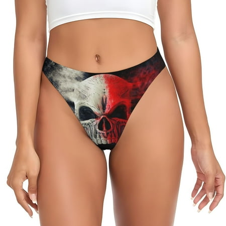 Adobk Red And White Screaming Demon Skull Print Seamless Women Underwear Thongs No Show Ladies Thong No Line Breathable Comfortable Panties Undies for Women-4X-Large