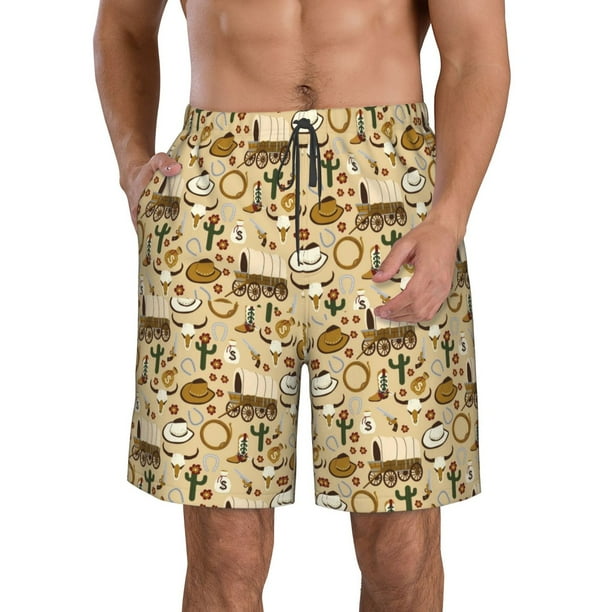 Balery Wild West Cowboy Traje de Baño Estilo Hawaiano para Hombre, Shorts de Secado Rápido con Bolsillos-Large