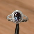 thumbnail image 2 of halo lab alexandrite ring engagement ring June birthstone 14 K White Gold ring oval cut gemstone ring, 2 of 4