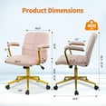 thumbnail image 3 of CLATINA Velvet Office Desk Chair with Armrests and Wheels, Modern Upholstered Vanity Chairs with Gold Base, Height Adjustabe Swivel Home Task Chair for Bedroom, Study, Living Room, Work, Pink, 3 of 6