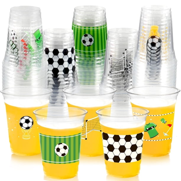 Vasos de plástico para beber, 350 ml, decoración para fiestas de fútbol, 50 unidades