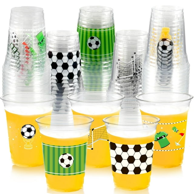 Vasos de plástico para beber, 350 ml, decoración para fiestas de fútbol, 50 unidades