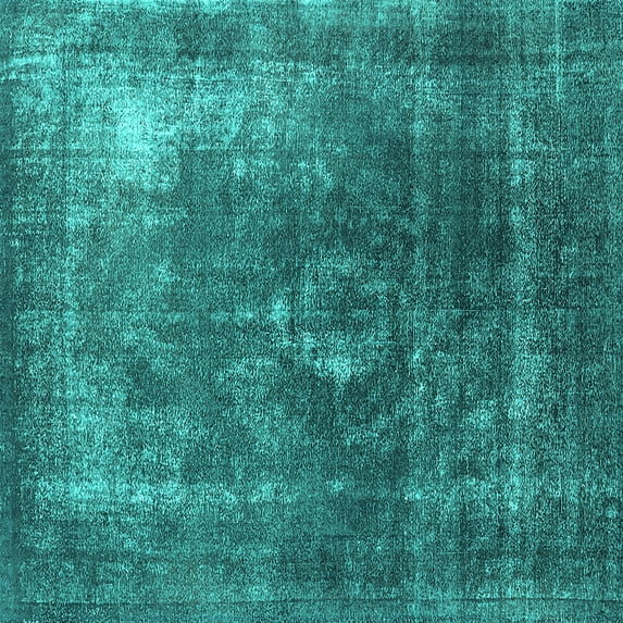 Ahgly Company Machine Washable Indoor Square Oriental Turquoise Blue Industrial Area Rugs, 3' Square